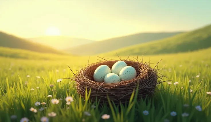 Birds nest sitting laying eggs fields