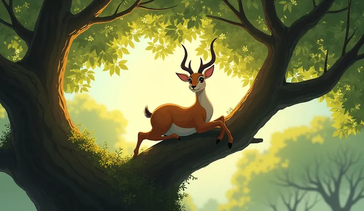 A gazelle sitting on a tree