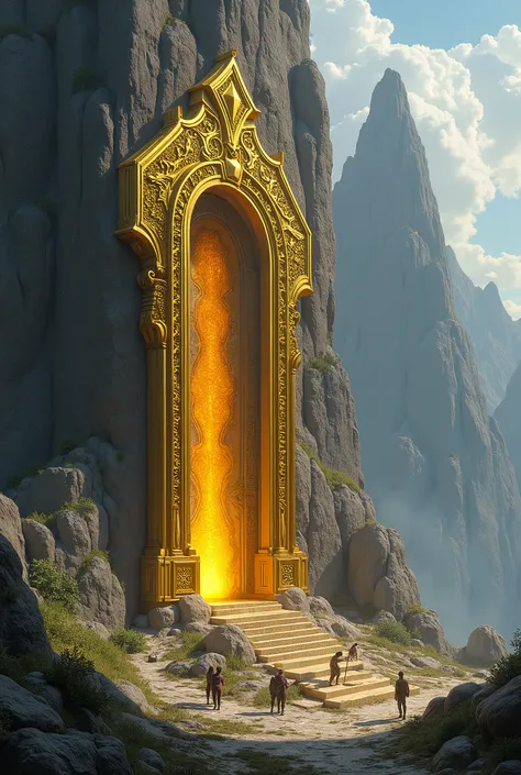 Located on the side of an old ancient mountain、A strange and ornate golden portal。There are several people around々is standing、It looks like they&#39;re setting up a research camp.。