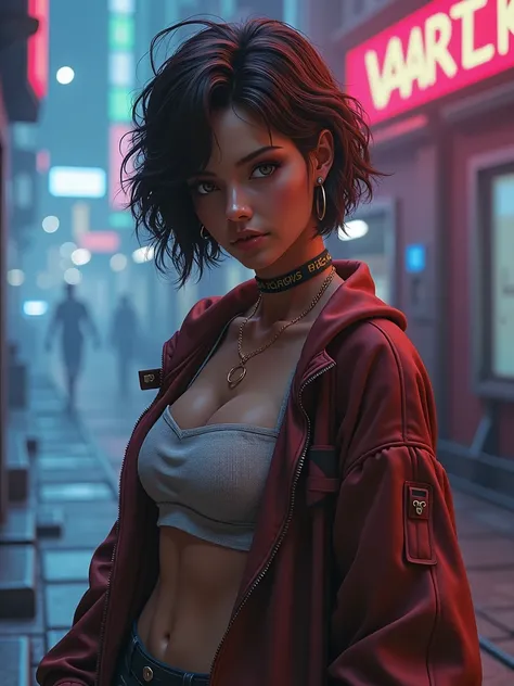 A reaper girl, 23 years old, brown short hair, 8k, highest quality, fantasy, vibrant colors, futuristic, brown skin, beautiful casual clothes