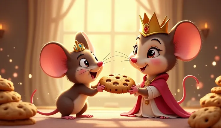 
Max’s the mouse eyes sparkled as he gleefully nodded. The Cookie Queen handed the biggest cookie to the mouse, and Max the mouse declared, “Best day ever