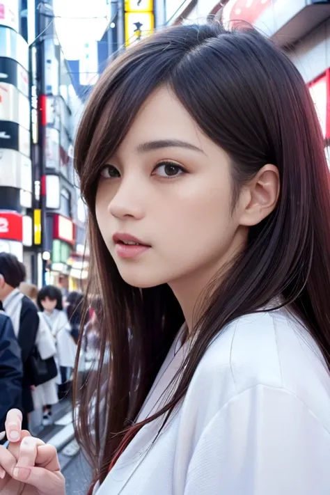 (((Tokyo Street:1.5)、街にいるwoman:1.3、Street background)、In the city with crowds、Seen by the crowd、Highest quality、masterpiece、Ultra-high resolution、Octane Rendering、Very detailed、Professional lighting smile、 masterpiece,Highest quality,(Low angle)、Low angle、...