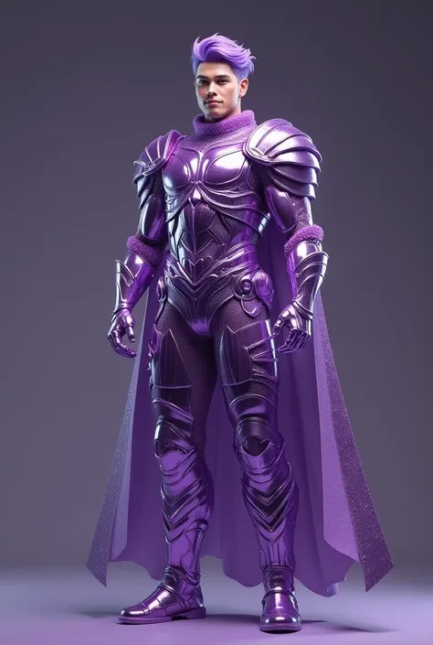 full body 3d HDR  photorealistic ultra realism high definition aesthetic stabilized diffusion picture of handsome hunky Warrior Saturn , purple hair ,in Violet amethyst transparent sparkling shiny crystal glass chrome outfit armor,,look at camera, detailed...