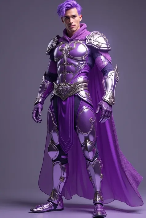 full body 3d HDR  photorealistic ultra realism high definition aesthetic stabilized diffusion picture of handsome hunky Warrior Saturn , purple hair ,in Violet amethyst transparent sparkling shiny crystal glass chrome outfit armor,,look at camera, detailed...