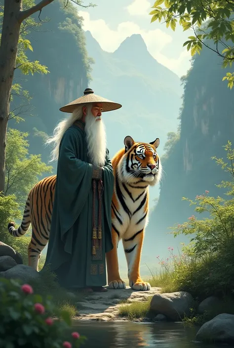 White-bearded Taoist.There is also a tiger