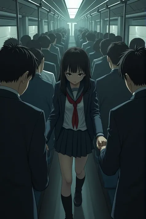 Japanese schoolgirl being groped on the train