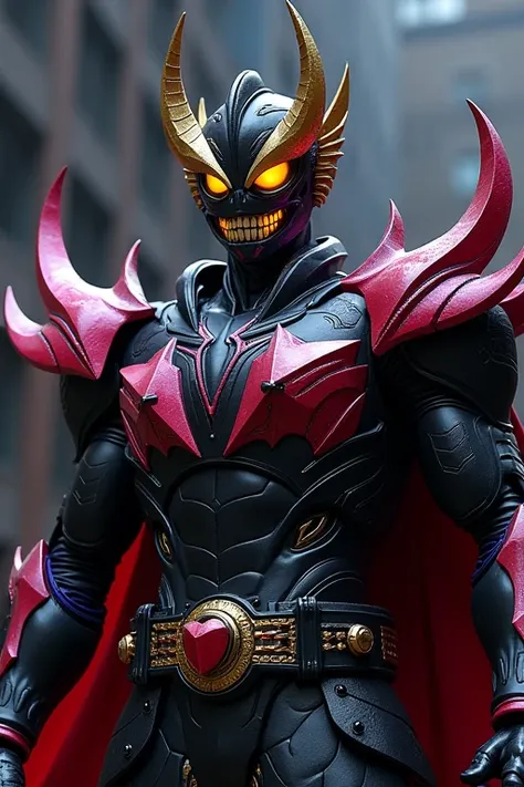 **Kamen Rider Secros Design Revision**

---

**Overall Concept:**
- **Motif:** Demon, Demon King, Black Sheep
- **Color:** Predominantly black with red and purple armor. The design emphasizes a sense of intimidation and power.

**Head:**
- **Horns:** Short...