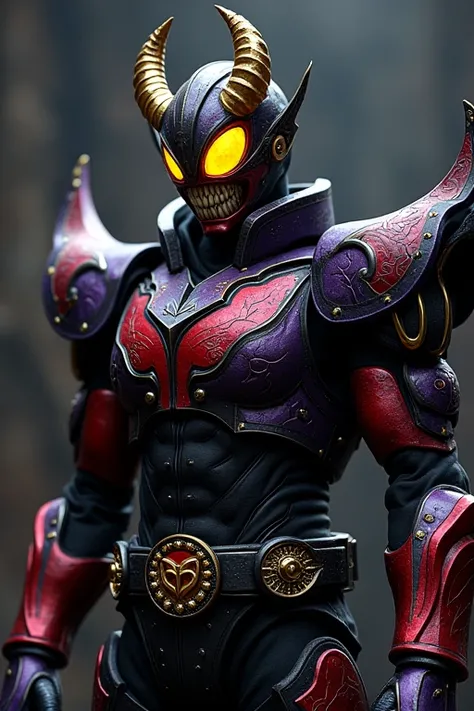 **Kamen Rider Secros Design Revision**

---

**Overall Concept:**
- **Motif:** Demon, Demon King, Black Sheep
- **Color:** Predominantly black with red and purple armor. The design emphasizes a sense of intimidation and power.

**Head:**
- **Horns:** Short...