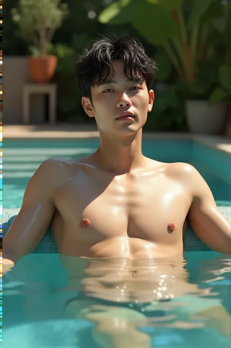 Jungkook in swimming pool with abs 