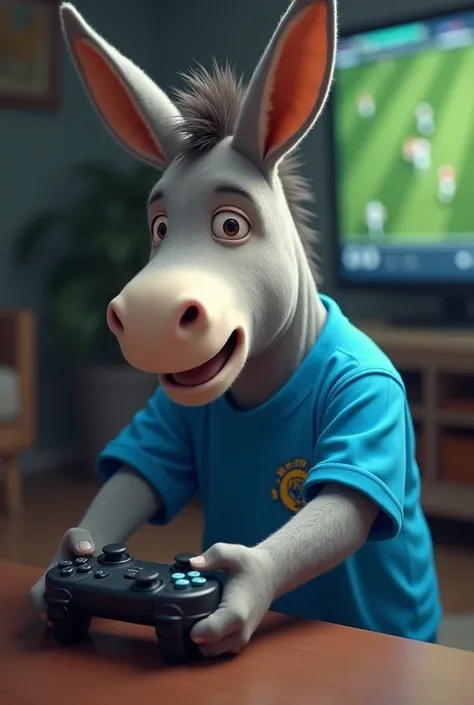 blue shirt Donkey play football video game