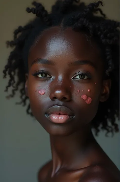 Make a black girl with a penis head and pimples 