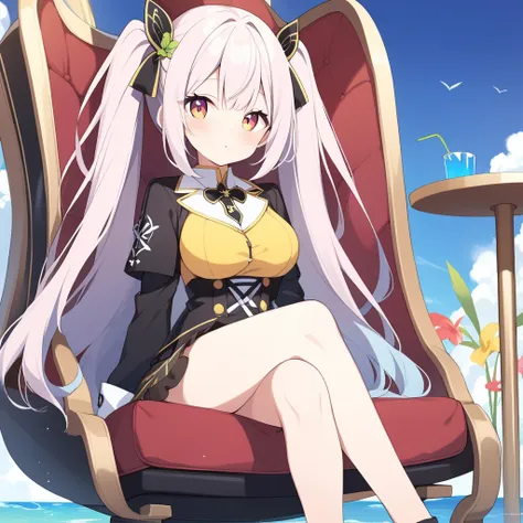 1 girl,paradise of life,cross your legs,chair