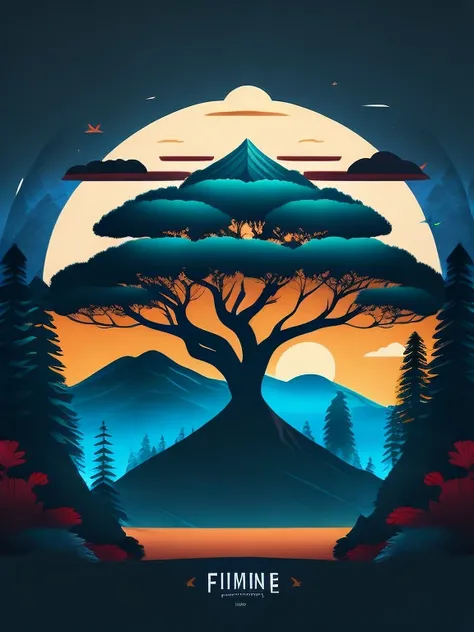 a pine tree in Indonesia landscape, tshirt design, rzminjourney, vector-art