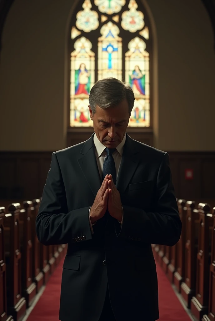 a politician praying in church, shortly after entering the motel