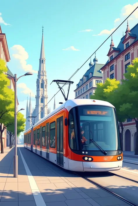 A graphic showing a tram. 
Vienna, modern 