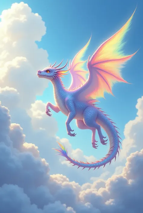 A pale rainbow-colored dragon、Beautiful Clouds、