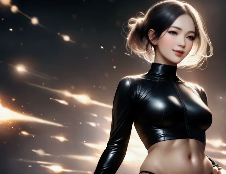 Beautiful Japanese Woman, 1 girl,(Realistic:1.4), flying debris, Highest quality, 8k, At 32K,((Short Turtleneck))、18-year-old、((panties))、New York night view、Blur the background、Stand up straight、18-year-old、Perfect Face、Perfect body line、Japanese Idols、Be...