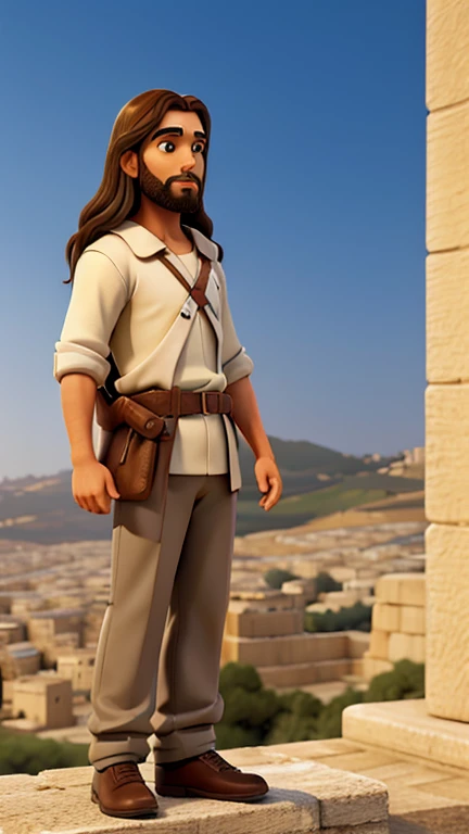 Jesus cristo estilo background realista , on the mount of olives preaching to the crowd , maintaining the characteristics of the era scale 9.16