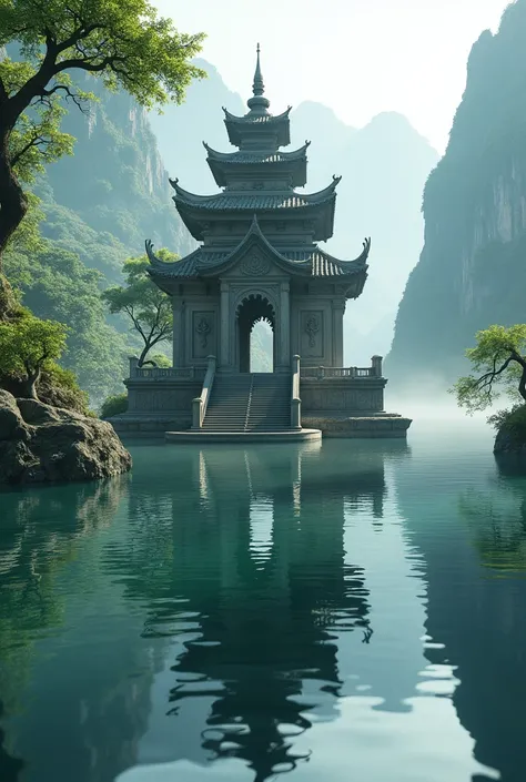 A temple half in water 