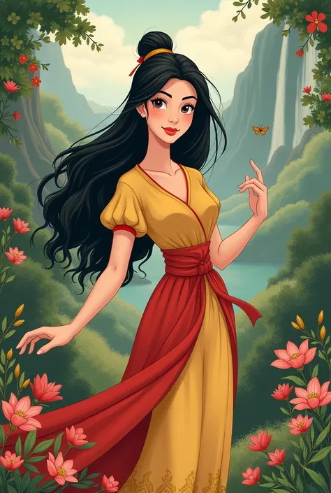 Make a picture that lookalike cartoon princess mulan, belle and pocahontas