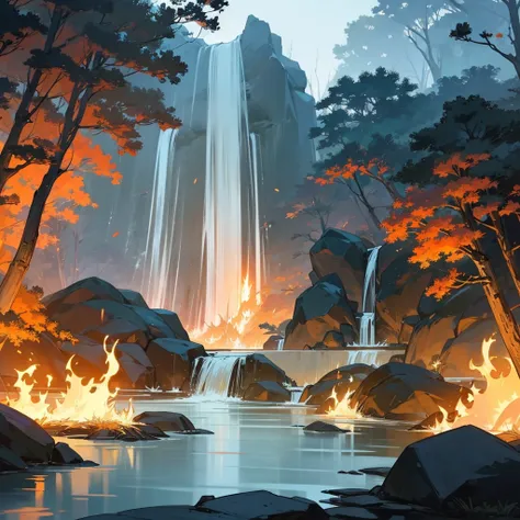 Background: The setting should be dramatic, such as a battlefield, a traditional Japanese shrine, or a landscape that represents their element (like a burning forest for a Flame Hashira or a serene waterfall for a Water Hashira)."