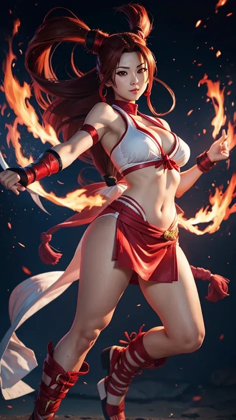 Mai Shiranui Full Body Pyrokinesis, Two Fans.