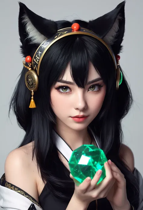 Monster Girl, Cat ear,20th Generation, fortune teller,Realistic Women, Black Hair,cute,Face forward