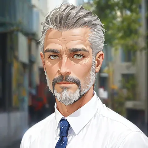 blond with gray hair, white shirt and blue tie, dark gray haired man, photo of a 50 year old white man, man aged 40, 5 0 years old male, 4 men, Short white beard, professional avatar, gray-haired, 4 0 years old male, middle aged man, Gray hair in the beard