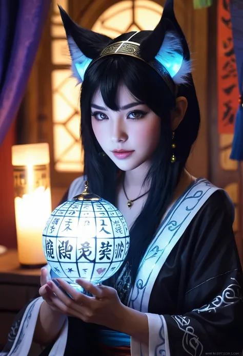 Monster Girl, Cat ear,20th Generation, fortune teller,Realistic Women, Black Hair,cute,spiritual