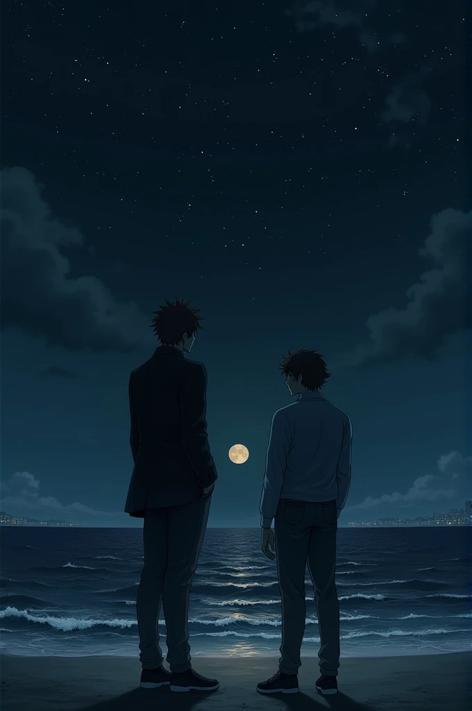 Chuuya Nakahara and Osamu Dazai at the seaside at night