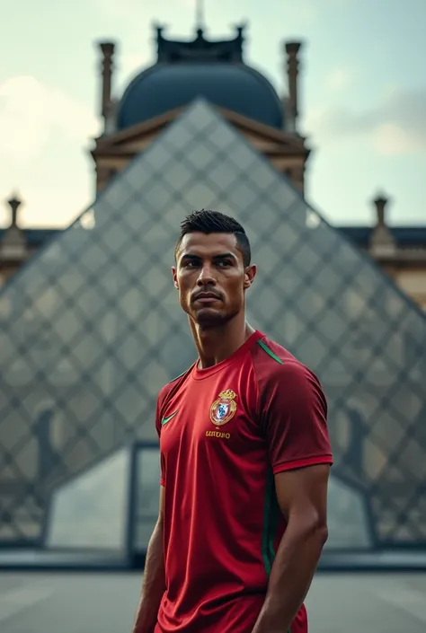 CRISTIANO RONALDO STANDING IN FRONT OF THE LOUVRE