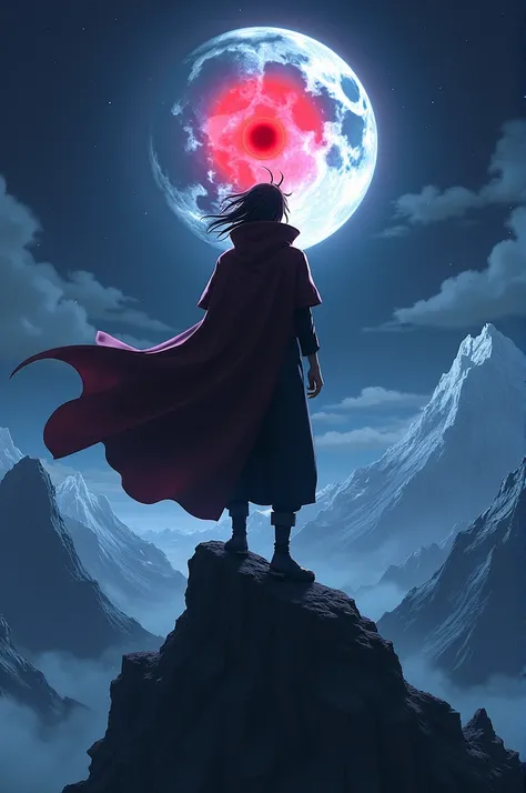 Itachi At the top of the altitude and moon like his sharingan in the sky and more real and can see her face