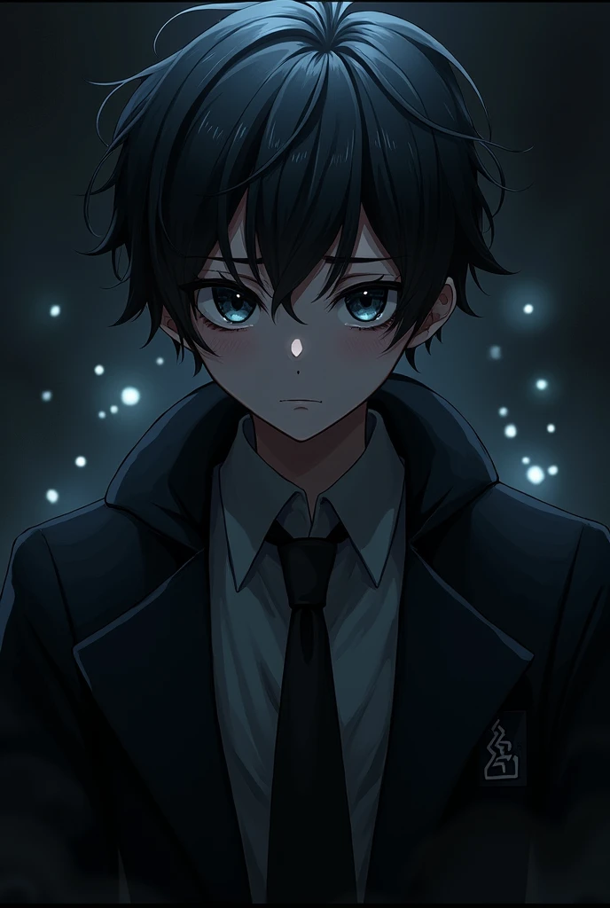 anime,black hair,male,Lab coat Black,tie(unbutton),eyes bags,black ground fantasy

