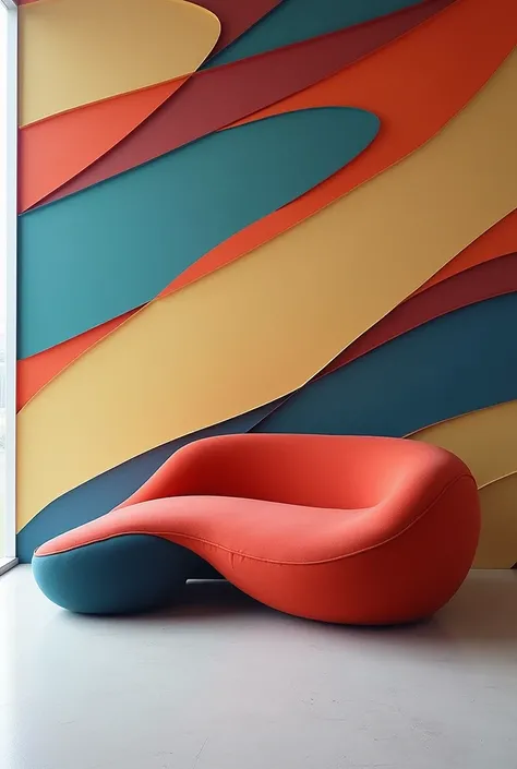 I need you to design a very modern seating furniture with vibrant colors., Abstract expressionism, motion lines, accurate, award winning