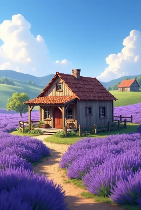 A small house inside a lavendar farm
