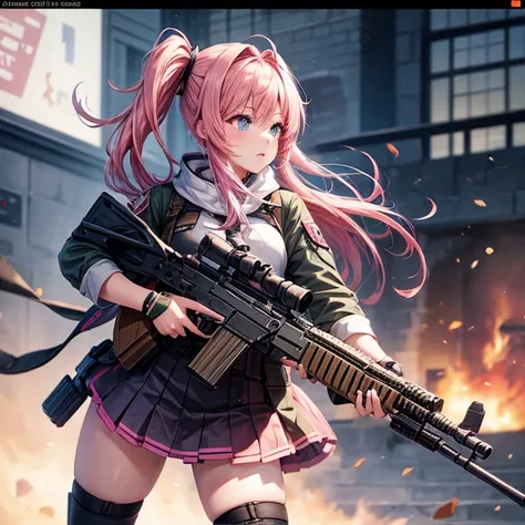 On the battlefield　Assault rifle　Bunny girl　Pink Hair