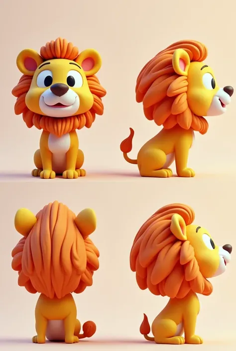 Simulation with cartoon 3D lion head shape in multiple angles