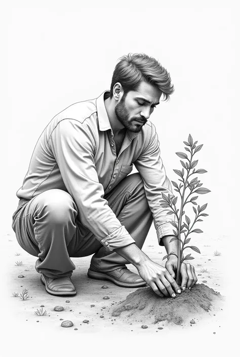 (A tree is panted by a man ) make a pencil sketch 


