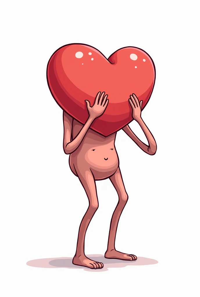 Make me a heart with long limbs that rests on the ground (White background). He has his legs bent and his hands on his face.. The limbs come out from the heart itself, has no body or face. Cartoon style