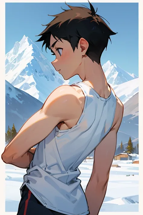 Snowy mountain tight white tank top Y-back elementary school boy