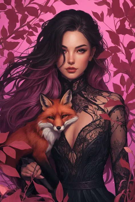 there is a woman with long hair and a fox on her shoulder, alena aenami and artgerm, in style of digital illustration, stunning digital illustration, digital fantasy illustration, digital fantasy portrait, jen bartel, beautiful digital illustration, fantas...