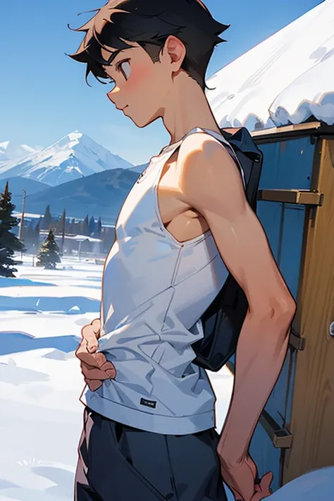 Snowy mountain tight white tank top Y-back elementary school boy