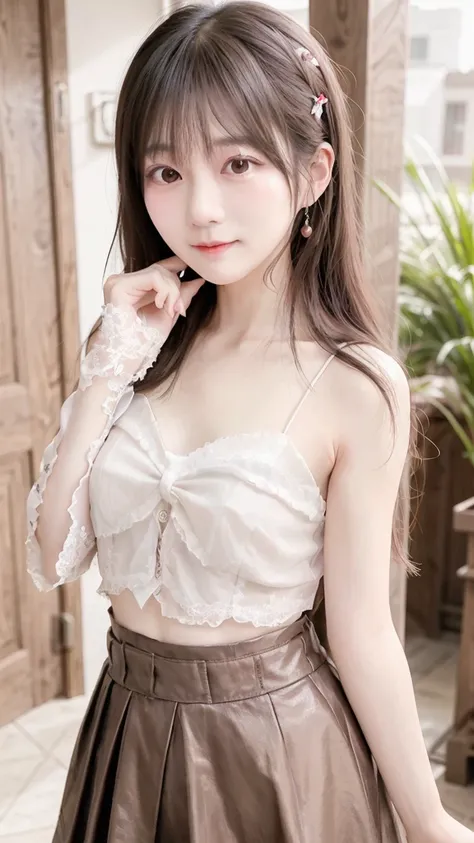 A super cute tsundere girl、Waist size is 21 inches、Expressing romantic feelings with bold gestures、Cute smile and big boobs sign、A cute pleated skirt with an ultra-thin waist、Cute oversized shirt、A secret place out of sight、The highest standard of ultra-hi...