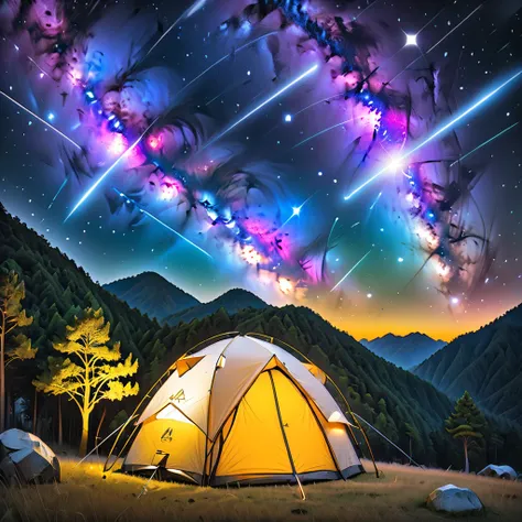 Glamping、symbol、Three-dimensional、Shine、Shine、gold、The background is a large galaxy