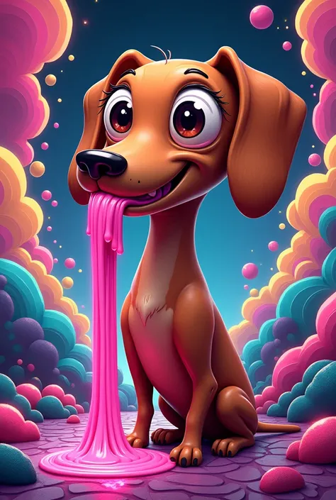 I created an image of a sausage dog in a psychotechnical anime theme with pink drool 