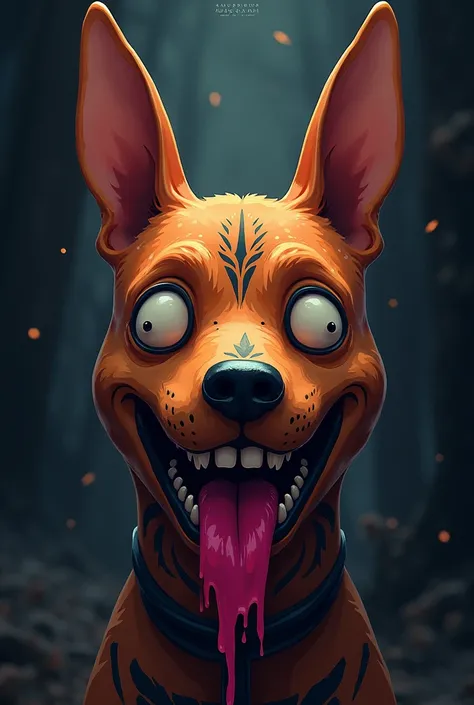 I created an image of a tribal sausage dog, just the head, in an anime-themed horror style with pink drool. 