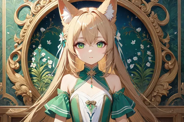 (alone:1.5),(masterpiece:1.5),(Highest quality:1.5),(bust:1.3),wonderful,Beautiful details,Highly detailed wallpaper,Highly detailed CG Unity 8k wallpaper,Very delicate and beautiful eyes,One person, Green Eyes,child,Fox Ears,