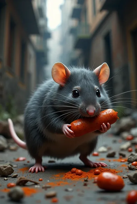 Rat eating chorizo 