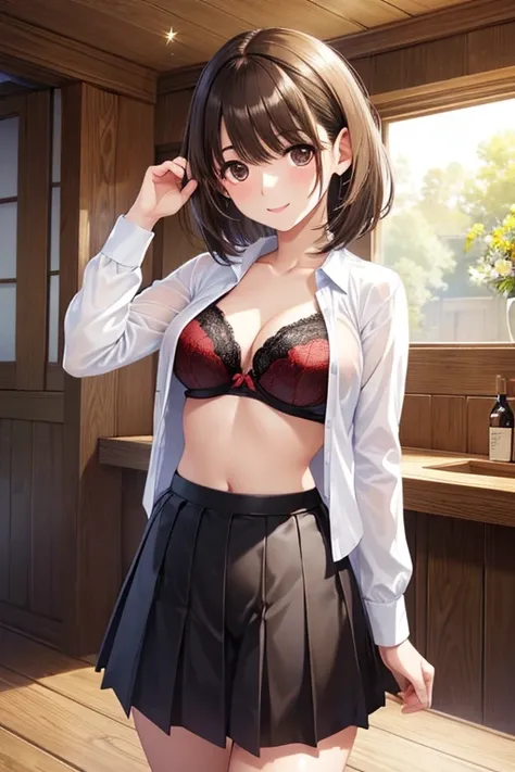 anegasaki nene、Shiny brown hair, short hair, (Beautiful brown eyes、Sparkling eyes, Fine grain)、smile、Ultra-detailed eyes、Highly detailed face, Highly detailed eyes,Cowboy Shot、



masterpiece, Highest quality, High resolution,  alone, Anime、Wearing a skirt...