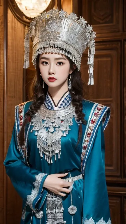 （8k，best quality，masterpiece：1.2），Ultra-high detail，professional lighting，best quality，Ultra-high resolution，visually stunning，（1 girl：1.1），（Hmong costumes、have），real skin，（Perfect body 1.3）The face is super delicate。